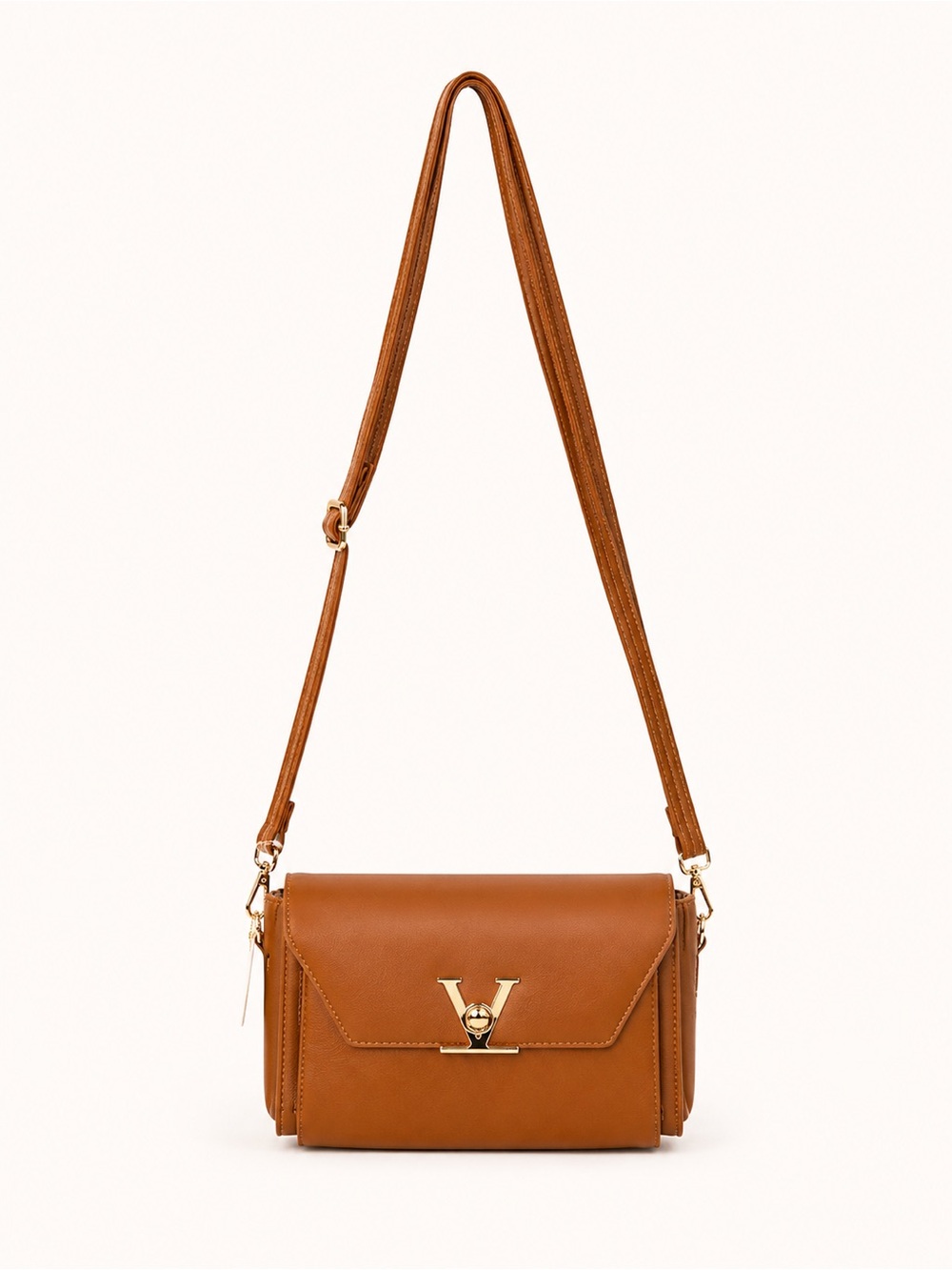 Brown Leather Crossbody Bag with Gold Hardware